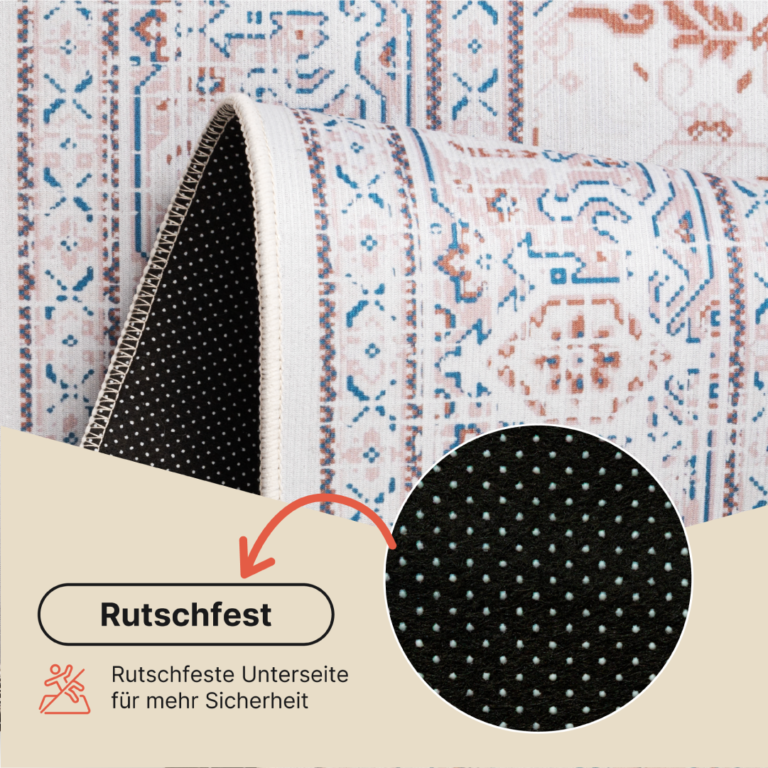 Teppich Nora Creme Blau Rutschfest