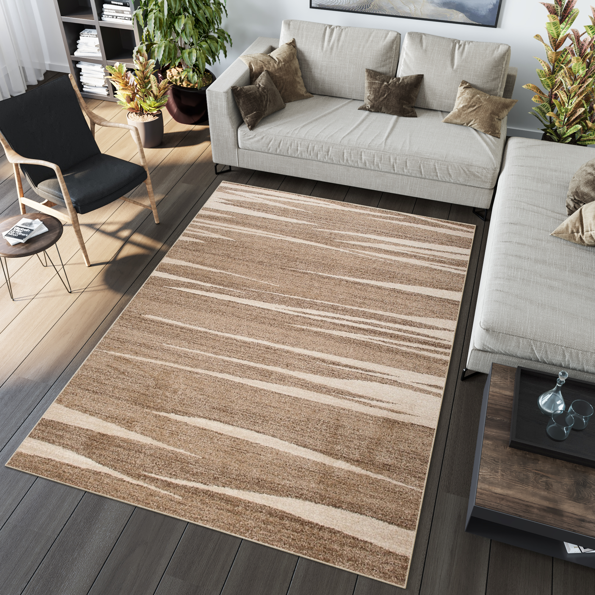 Teppich Sari Dunkel Beige Gestreift