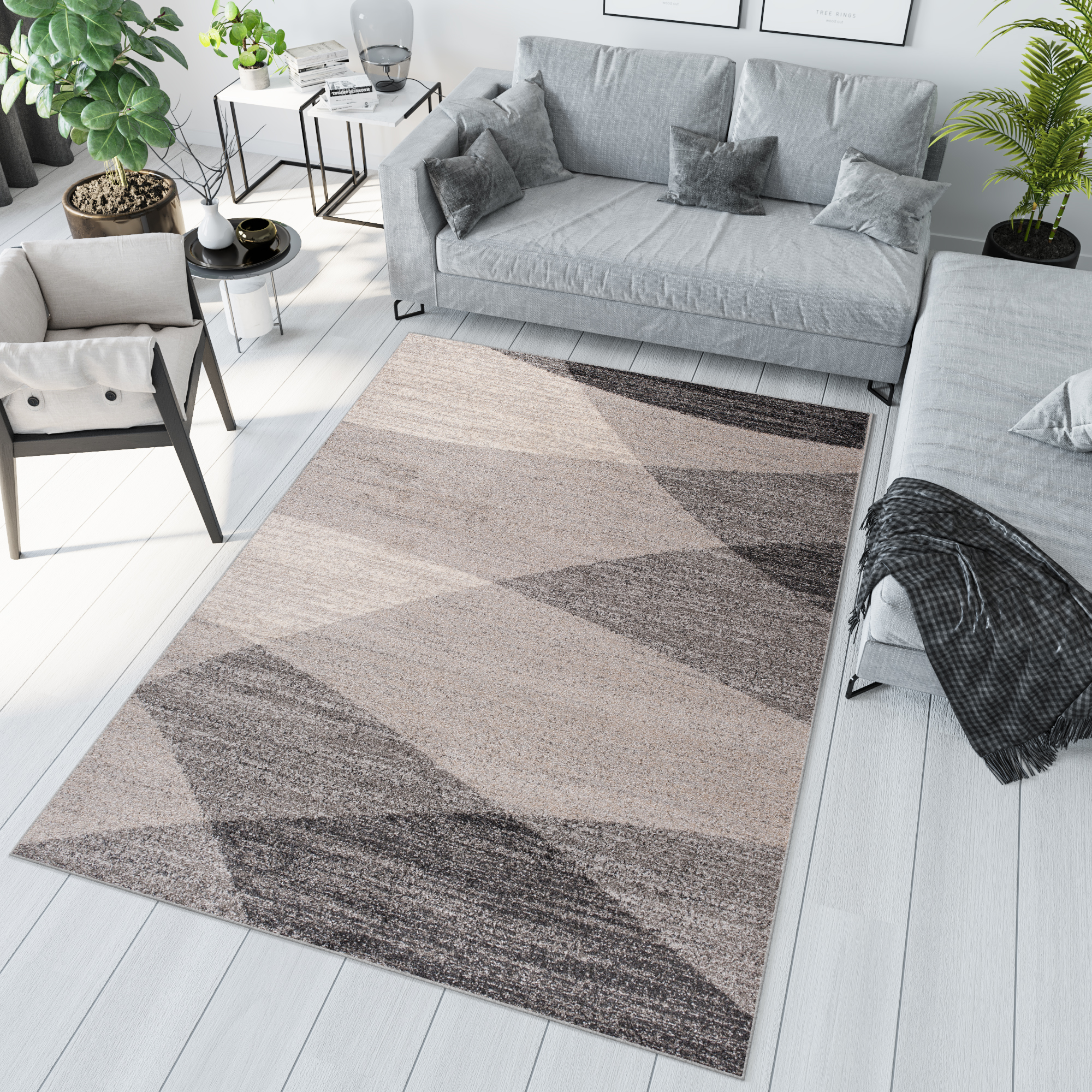 Teppich Sari Grau Beige Geometrisch