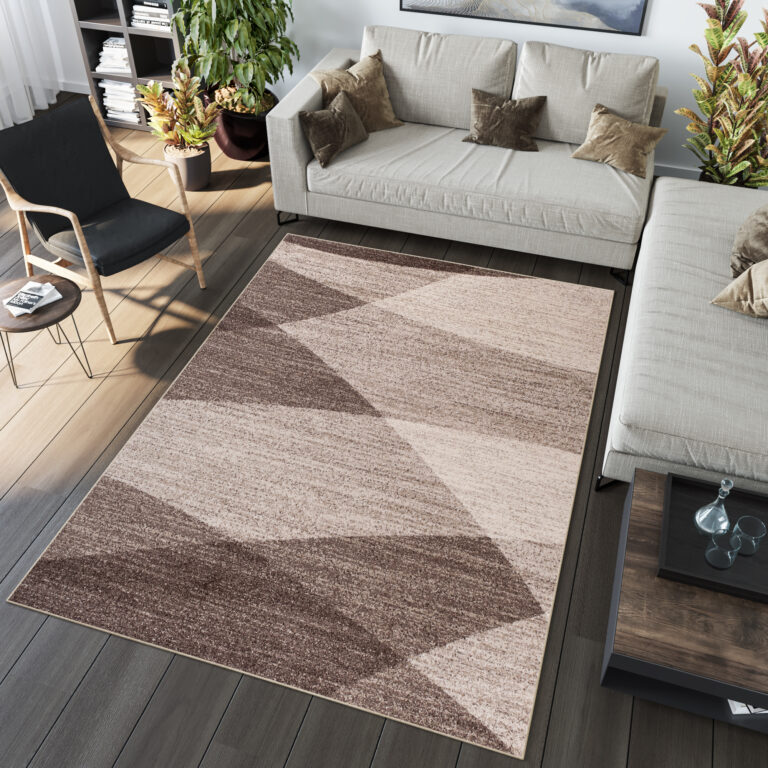 SARI Teppich Kurzflor Modern Beige Braun Meliert Design Wellen