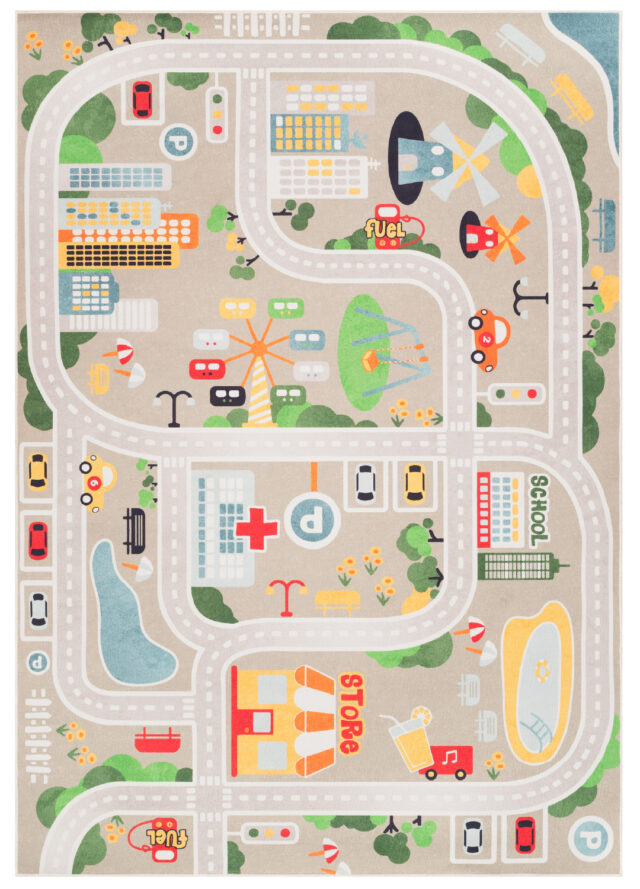 Kinderteppich Joy Beige Stadt Rutschfest