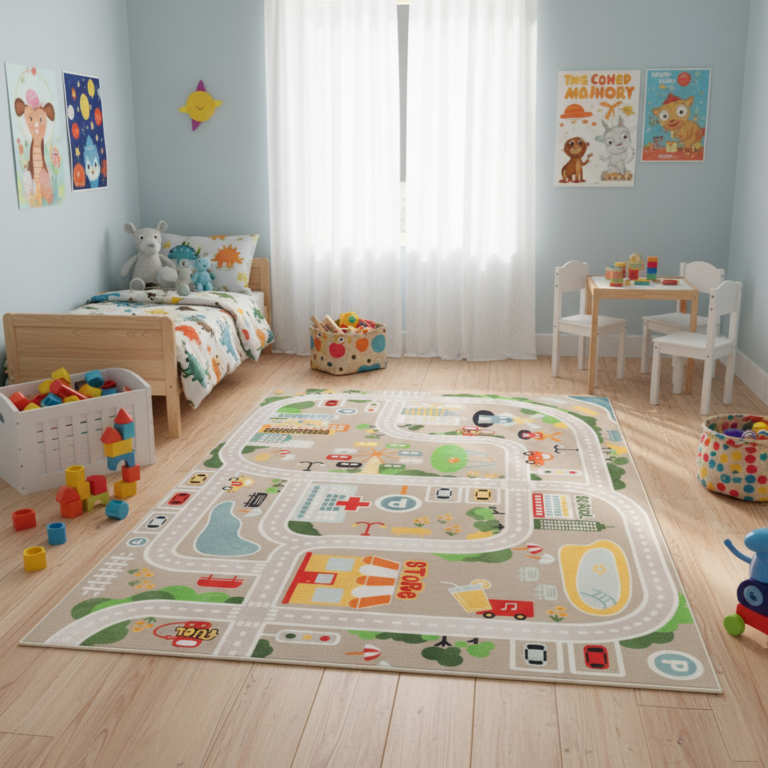 Kinderteppich Joy Beige Stadt Rutschfest