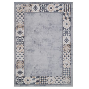 Teppich Nora Grau Beige Rahmen Rutschfest