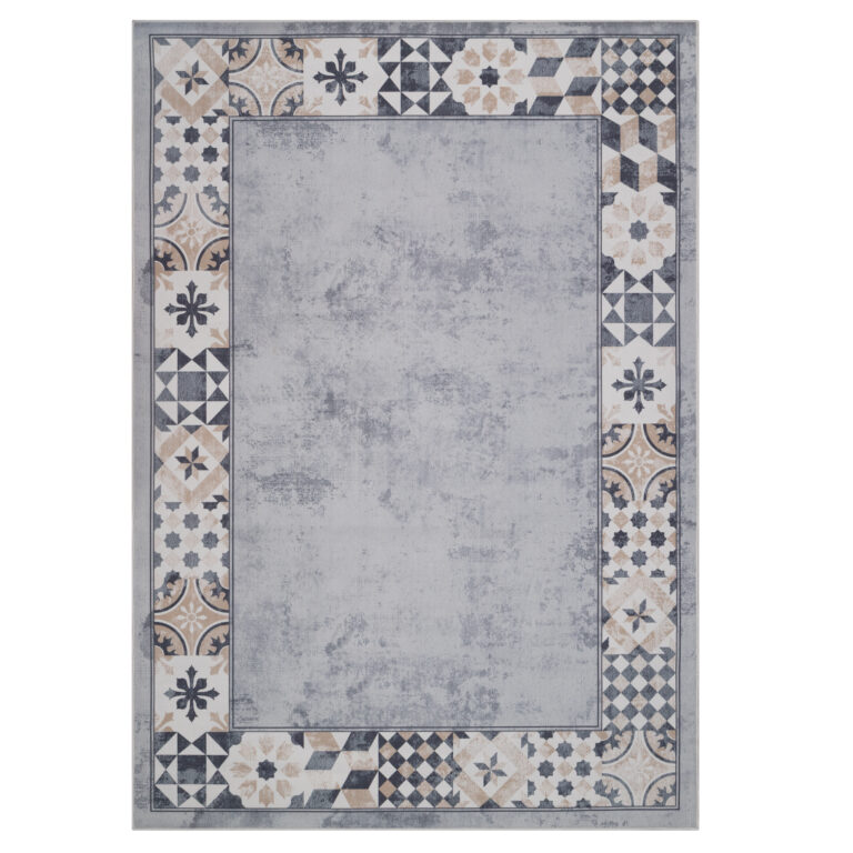 Teppich Nora Grau Beige Rahmen Rutschfest