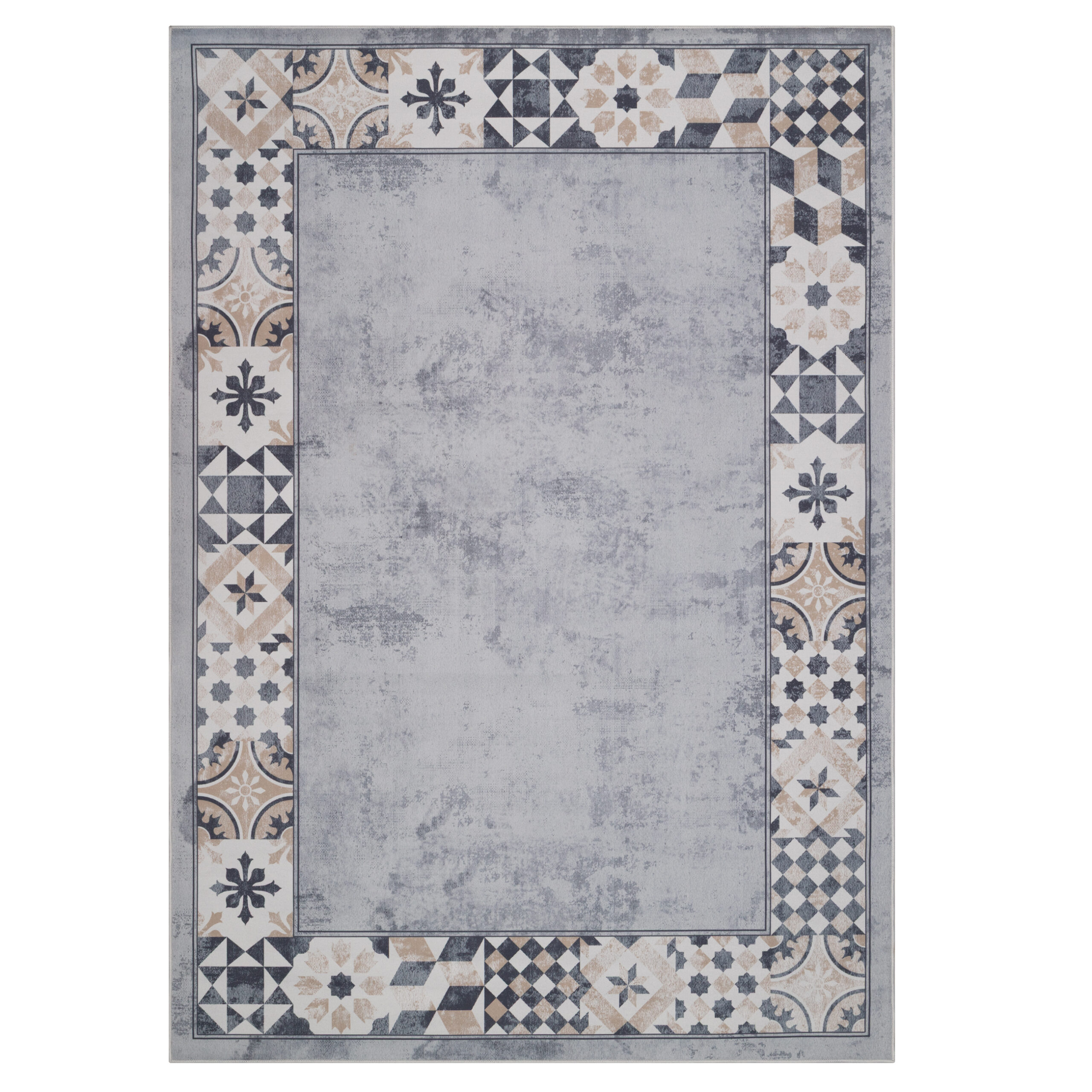 Teppich Nora Grau Beige Rahmen Rutschfest