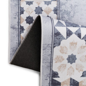 Teppich Nora Grau Beige Rahmen Rutschfest