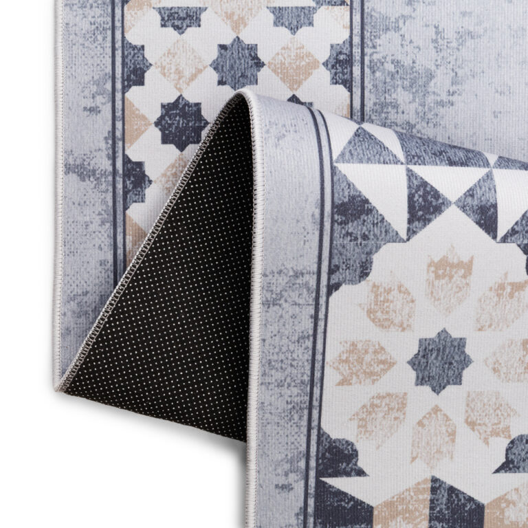 Teppich Nora Grau Beige Rahmen Rutschfest