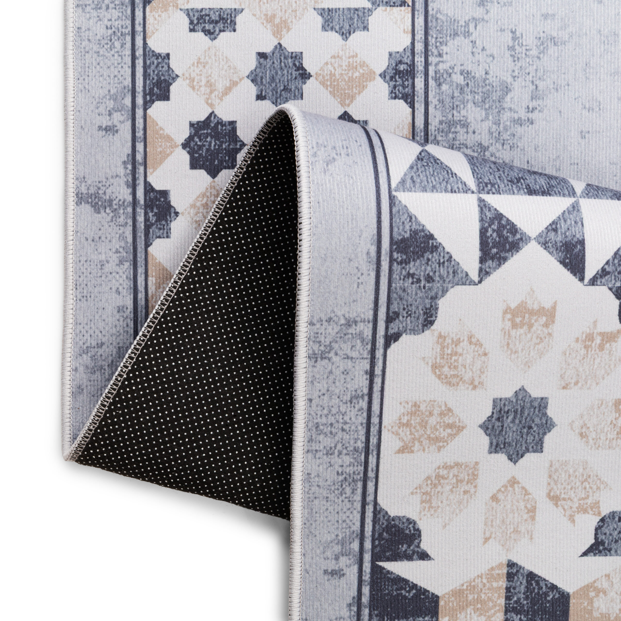 Teppich Nora Grau Beige Rahmen Rutschfest