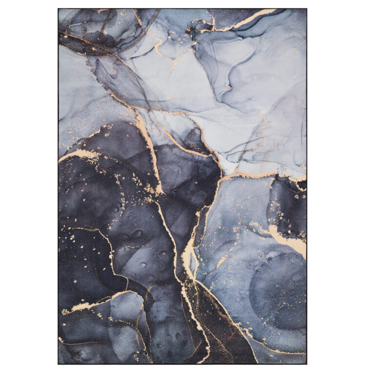 Teppich Nora Grau Marineblau Marmor Rutschfest