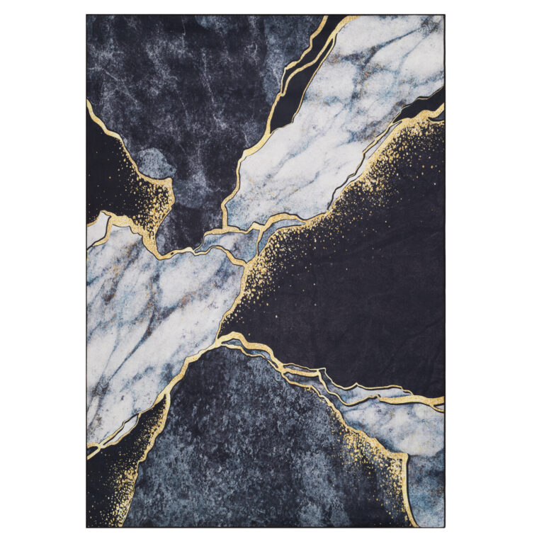 Teppich Nora Marineblau Grau Marmor Rutschfest