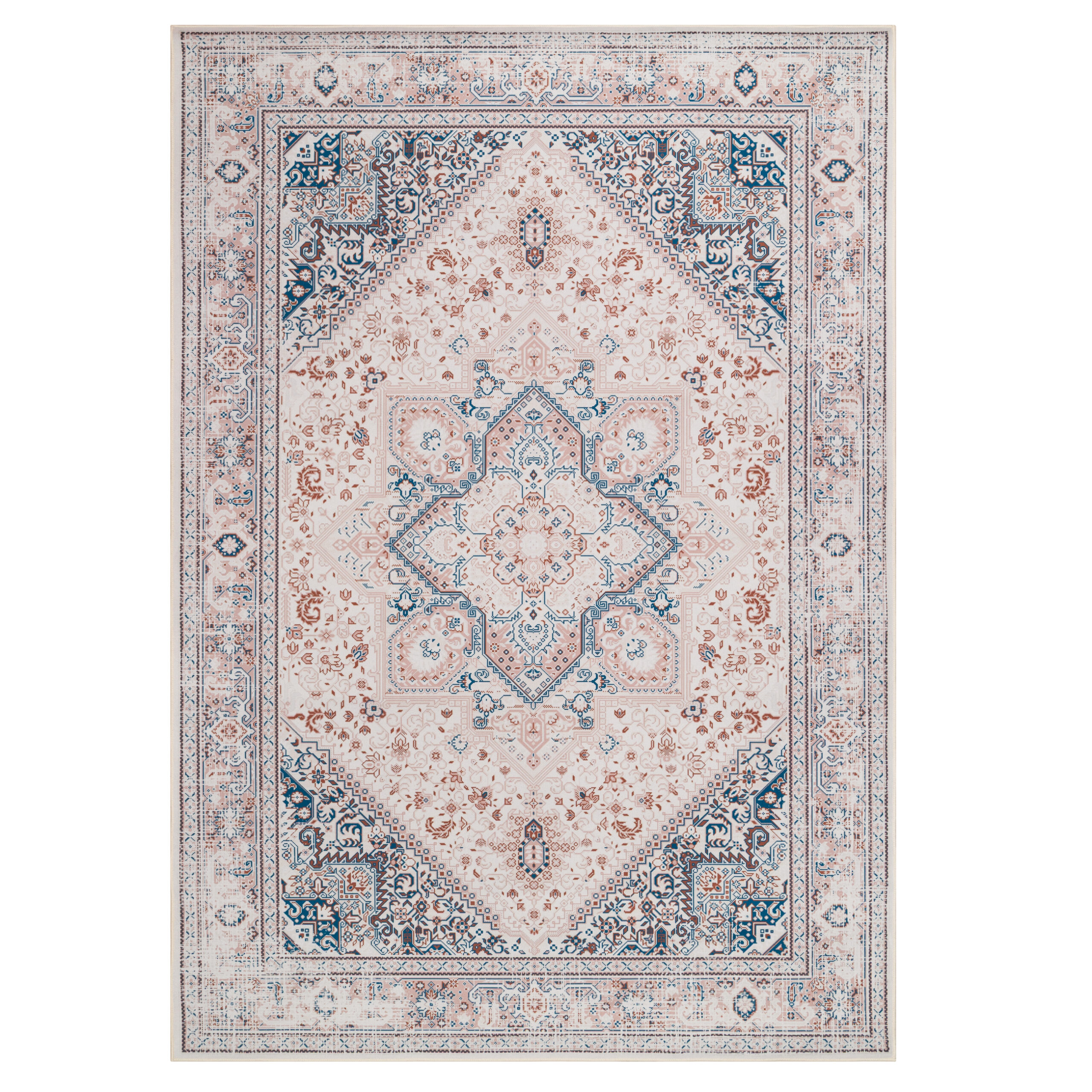 Teppich Nora Creme Blau Rutschfest