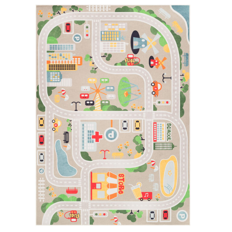 Kinderteppich Joy Beige Stadt Rutschfest