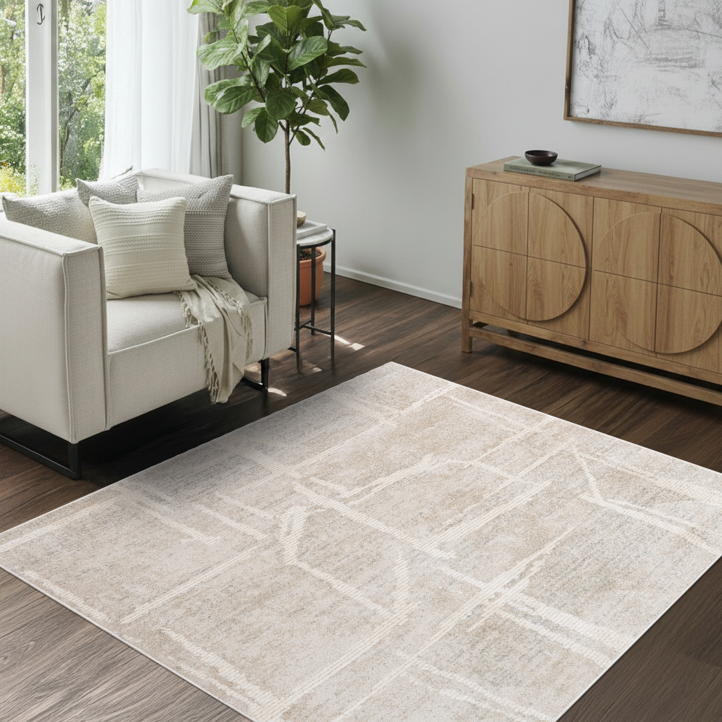 Teppich Trend Quadratisch Grau Beige Geometrisch