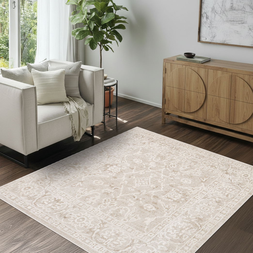 Teppich Trend Quadratisch Beige Blumen Vintage