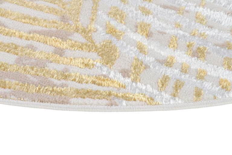 Teppich Crystal Rund Gold Braun Creme Blätter