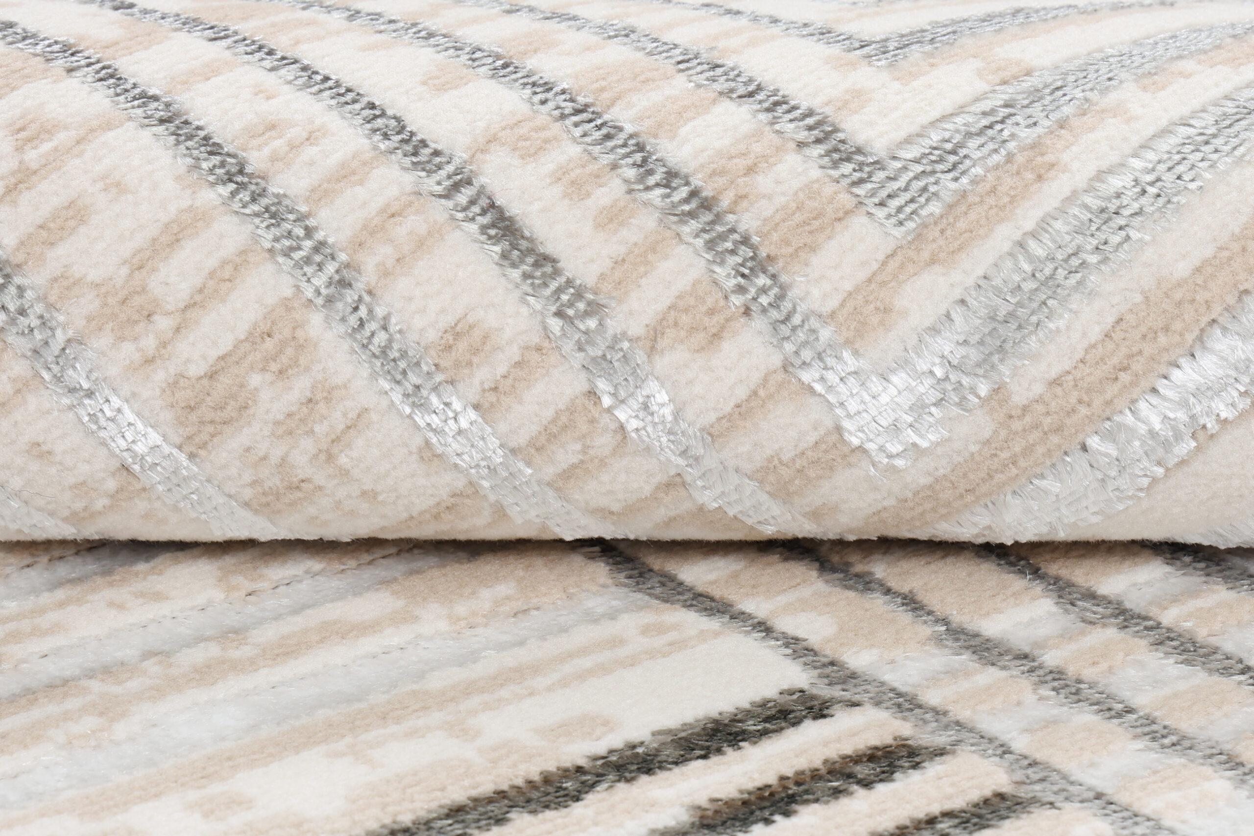 Teppich Crystal Rund Grau Beige Creme Streifen