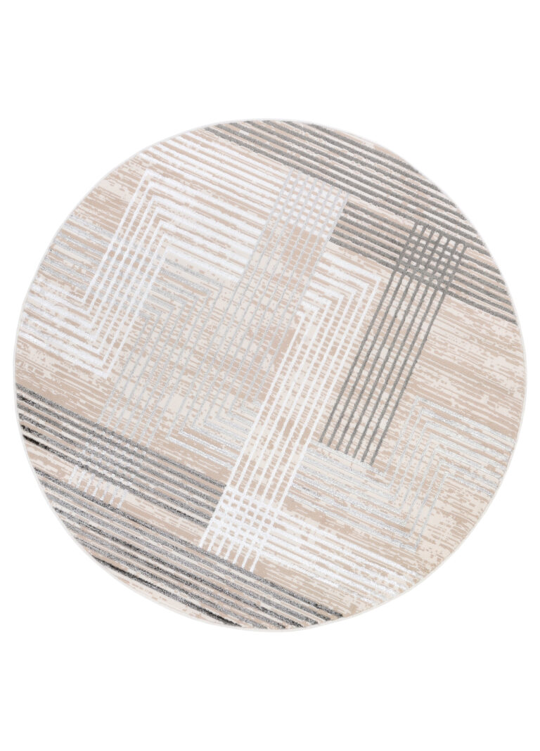 Teppich Crystal Rund Grau Beige Creme Streifen