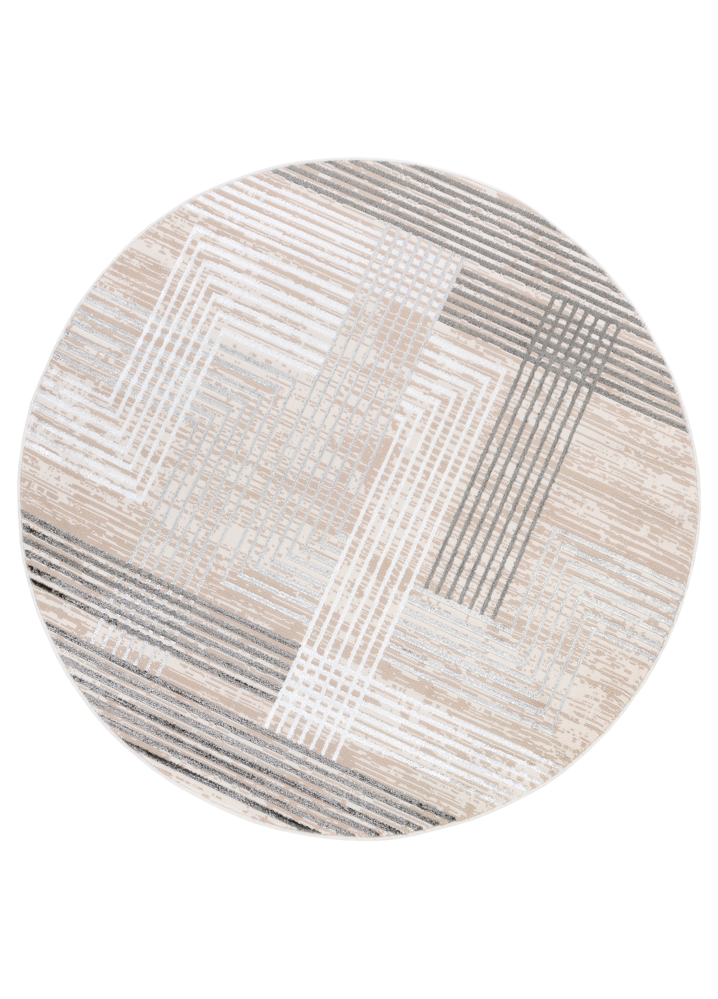 Teppich Crystal Rund Grau Beige Creme Streifen