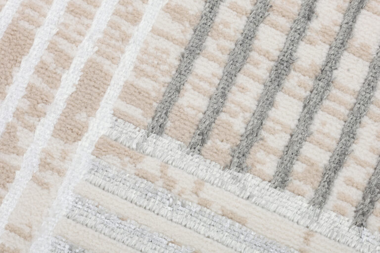 Teppich Crystal Rund Grau Beige Creme Streifen