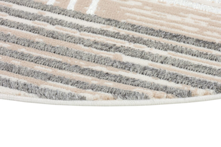 Teppich Crystal Rund Grau Beige Creme Streifen