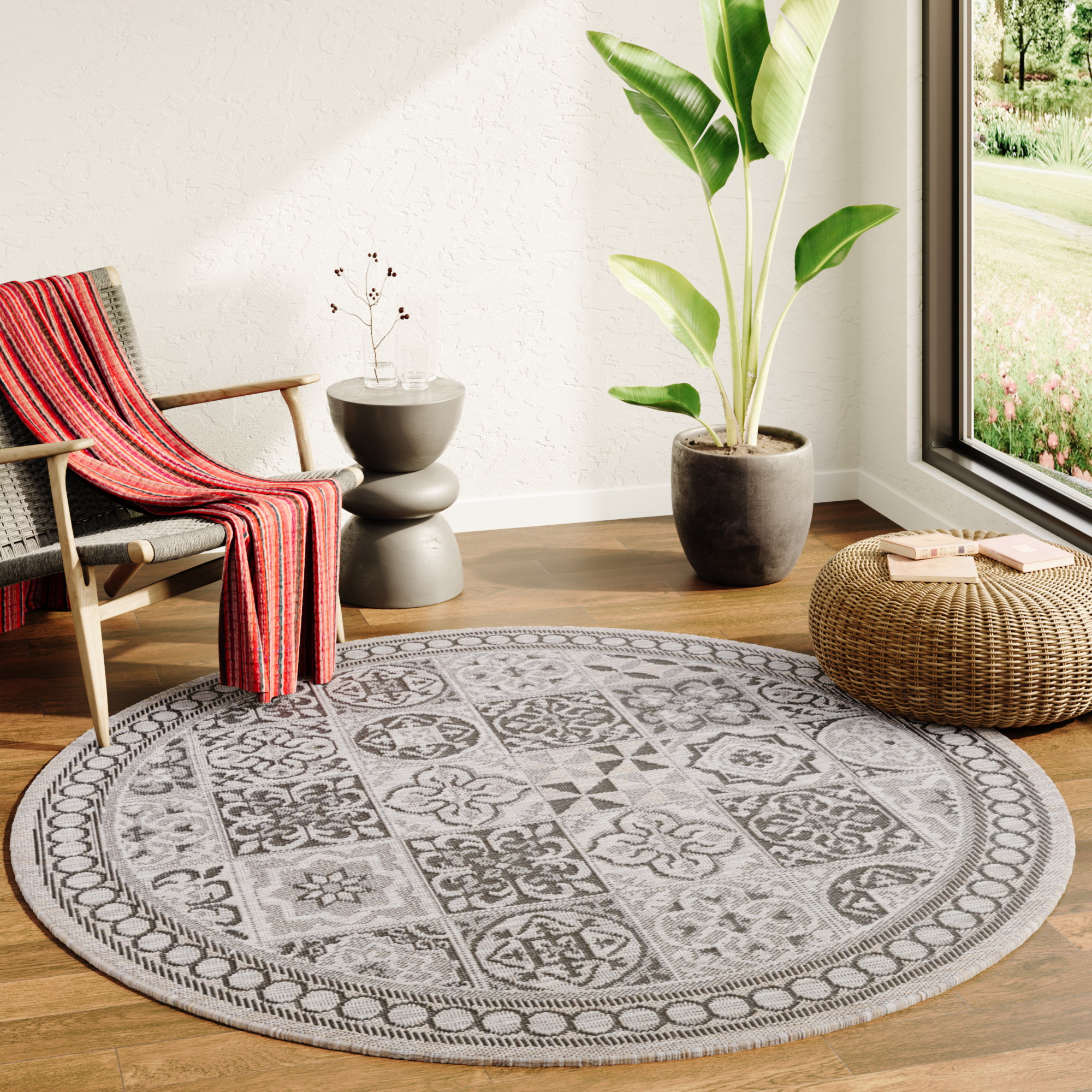 Teppich Melissa Rund Braun Schwarz Mosaik Indoor Outdoor