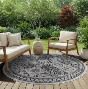 Teppich Melissa Rund Grau Schwarz Mosaik Indoor Outdoor