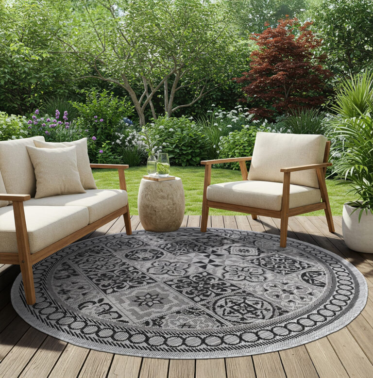 Teppich Melissa Rund Grau Schwarz Mosaik Indoor Outdoor