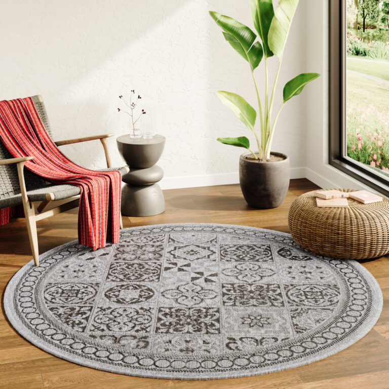 Teppich Melissa Rund Grau Schwarz Mosaik Indoor Outdoor