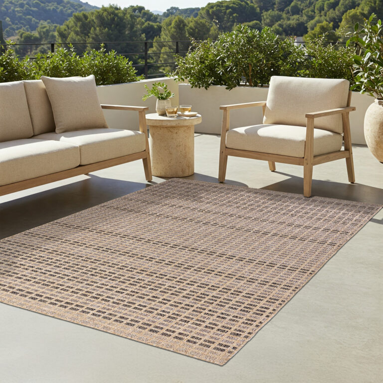 Outdoor-Teppich Yucana Beige Braun Karo