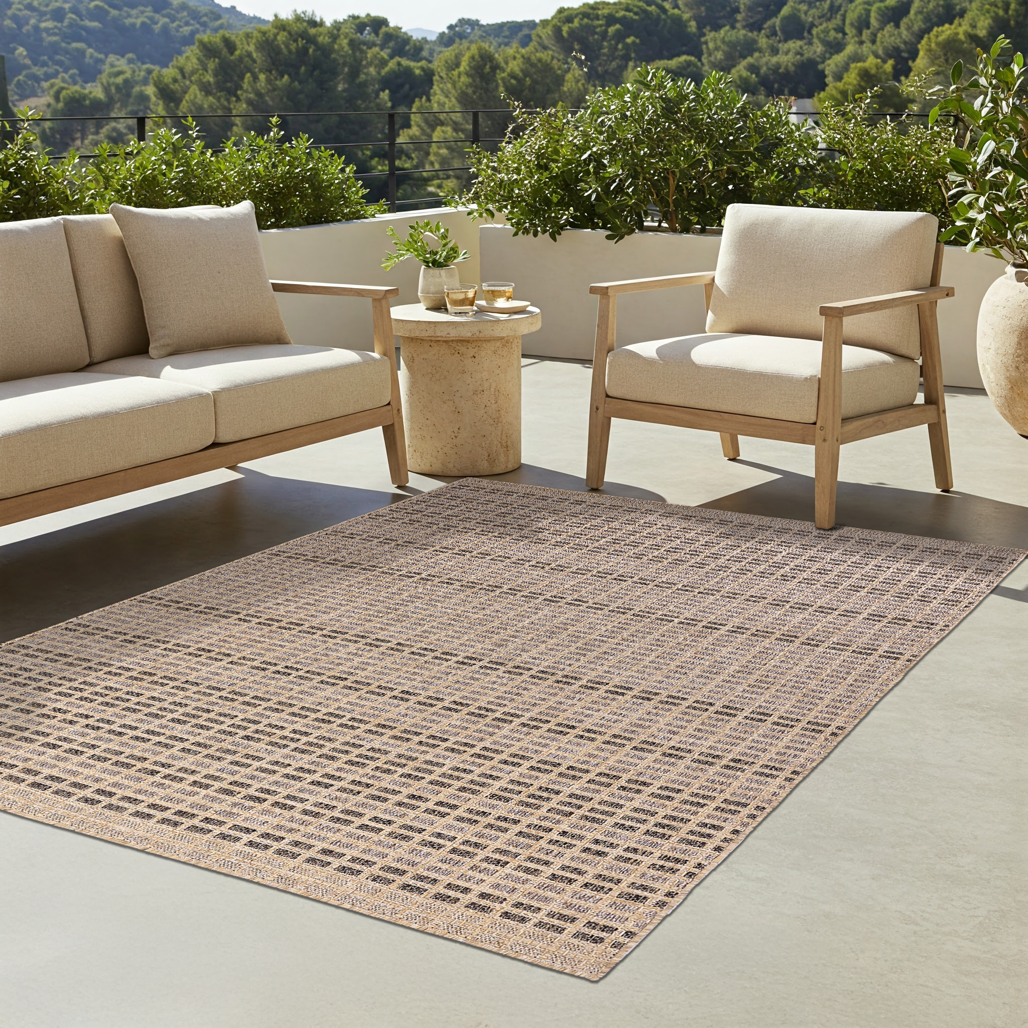 Outdoor-Teppich Yucana Beige Braun Karo