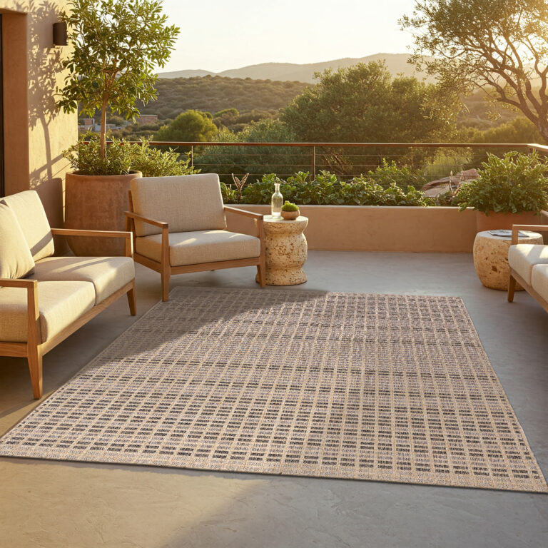 Outdoor-Teppich Yucana Beige Braun Karo