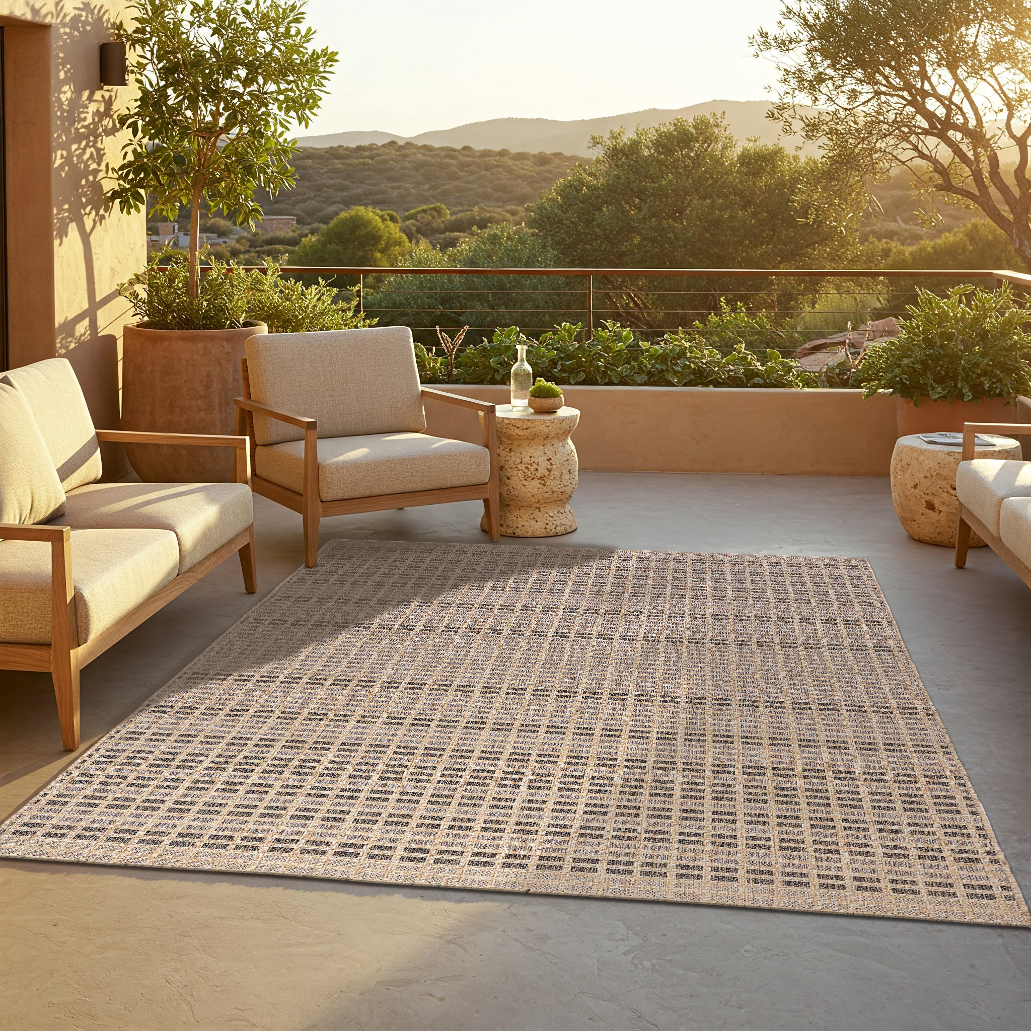 Outdoor-Teppich Yucana Beige Braun Karo