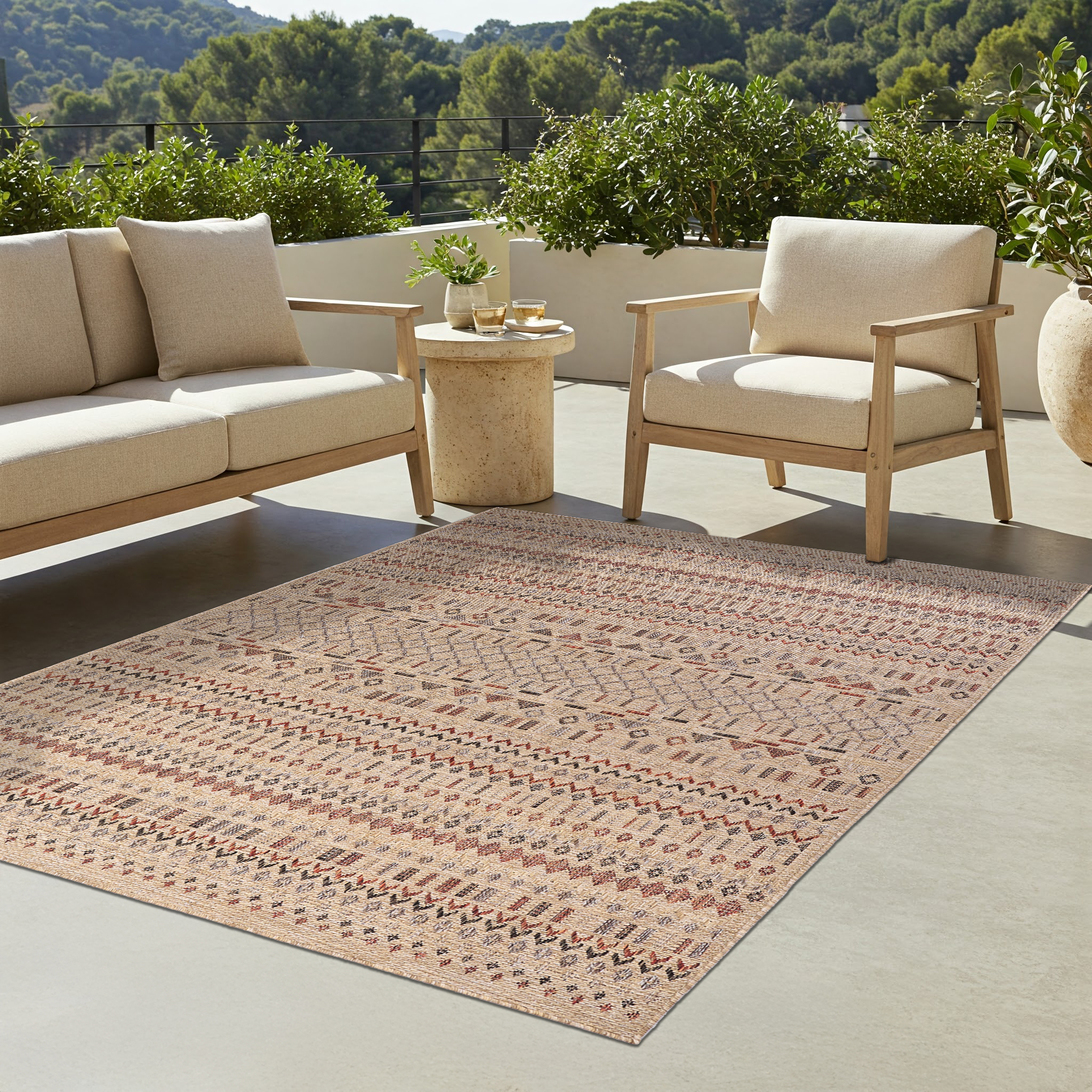 Outdoor-Teppich Yucana Beige Ethno