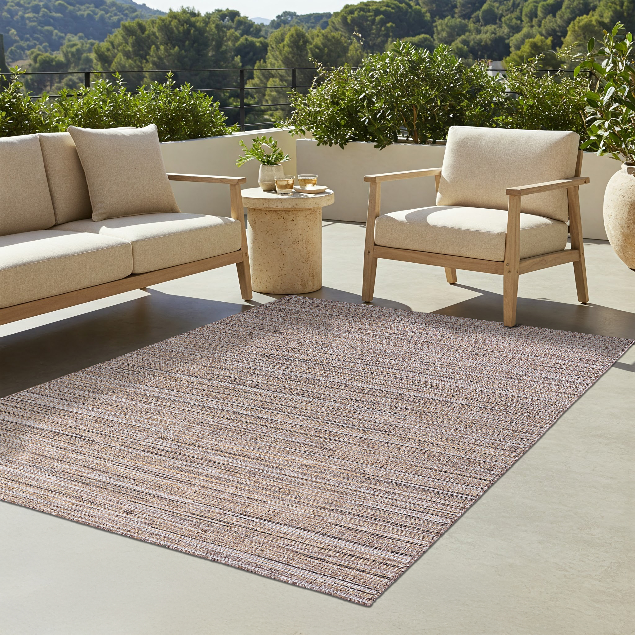 Outdoor-Teppich Yucana Beige Grau Streifen