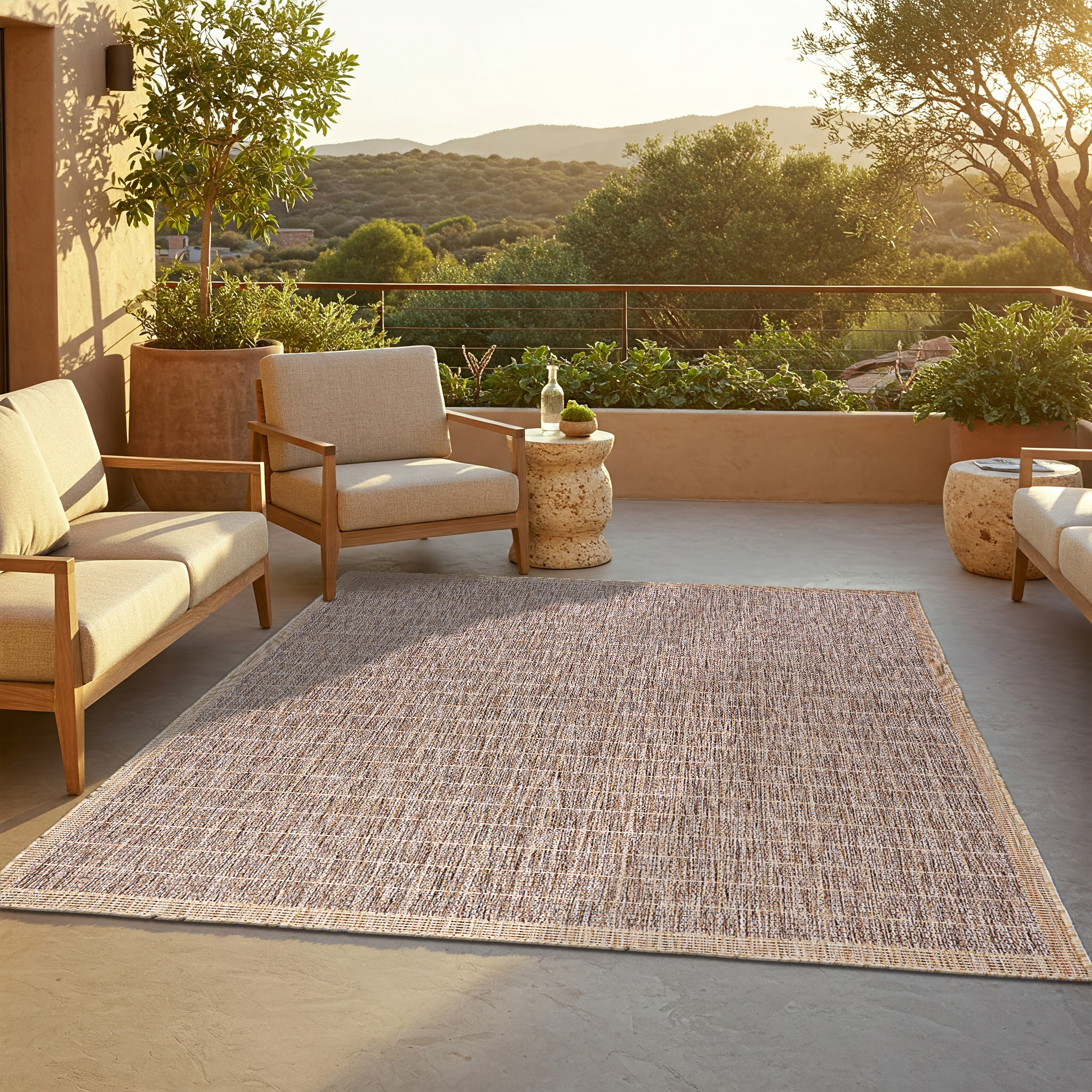Outdoor-Teppich Yucana Braun Beige Rahmen
