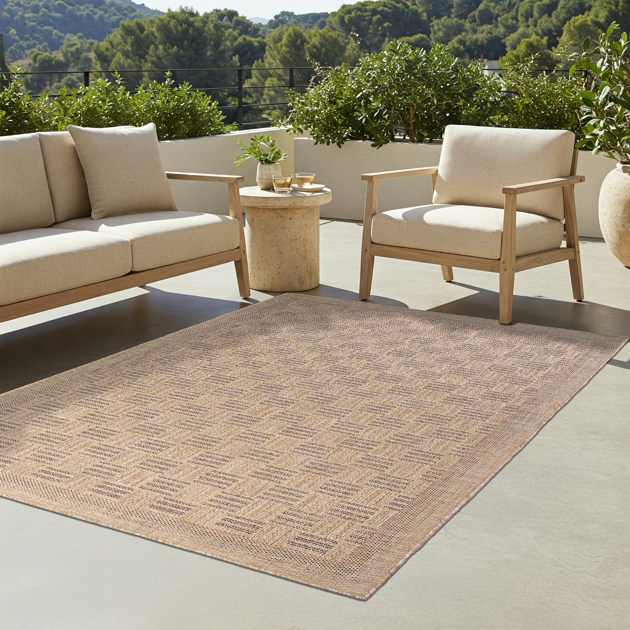 Outdoor-Teppich Yucana Beige Karo