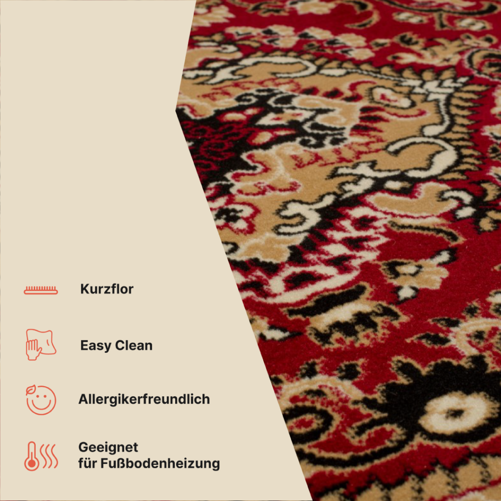 Teppich Atlas Rot Beige Traditionell Medaillon