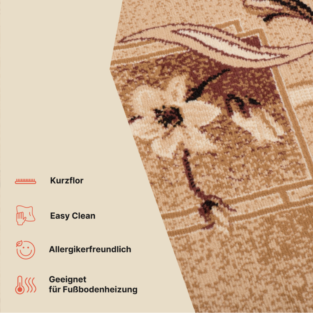 Teppich Atlas Beige Braun Klassisch Floral