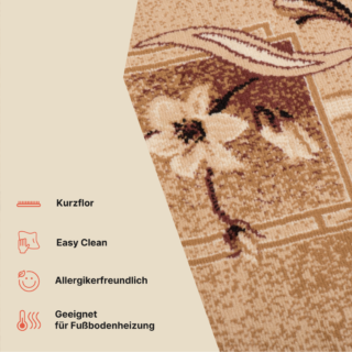 Teppich Atlas Beige Braun Klassisch Floral