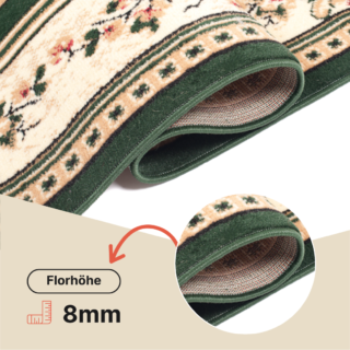Teppich Atlas Grün Creme Traditionell Medaillon