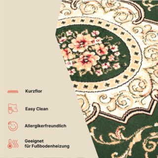 Teppich Atlas Grün Creme Traditionell Medaillon