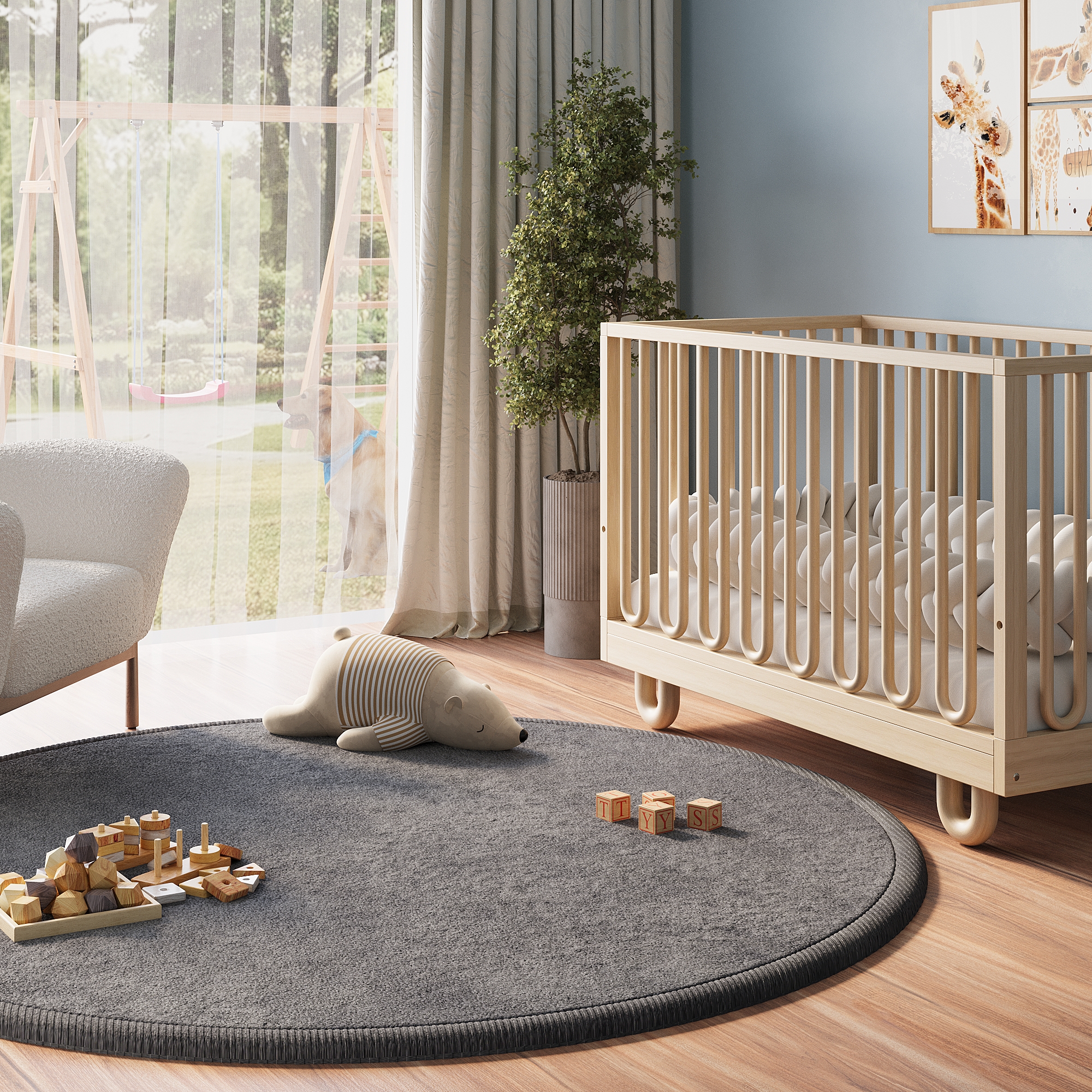 Kinderteppich Fluffin Rund Dunkelgrau