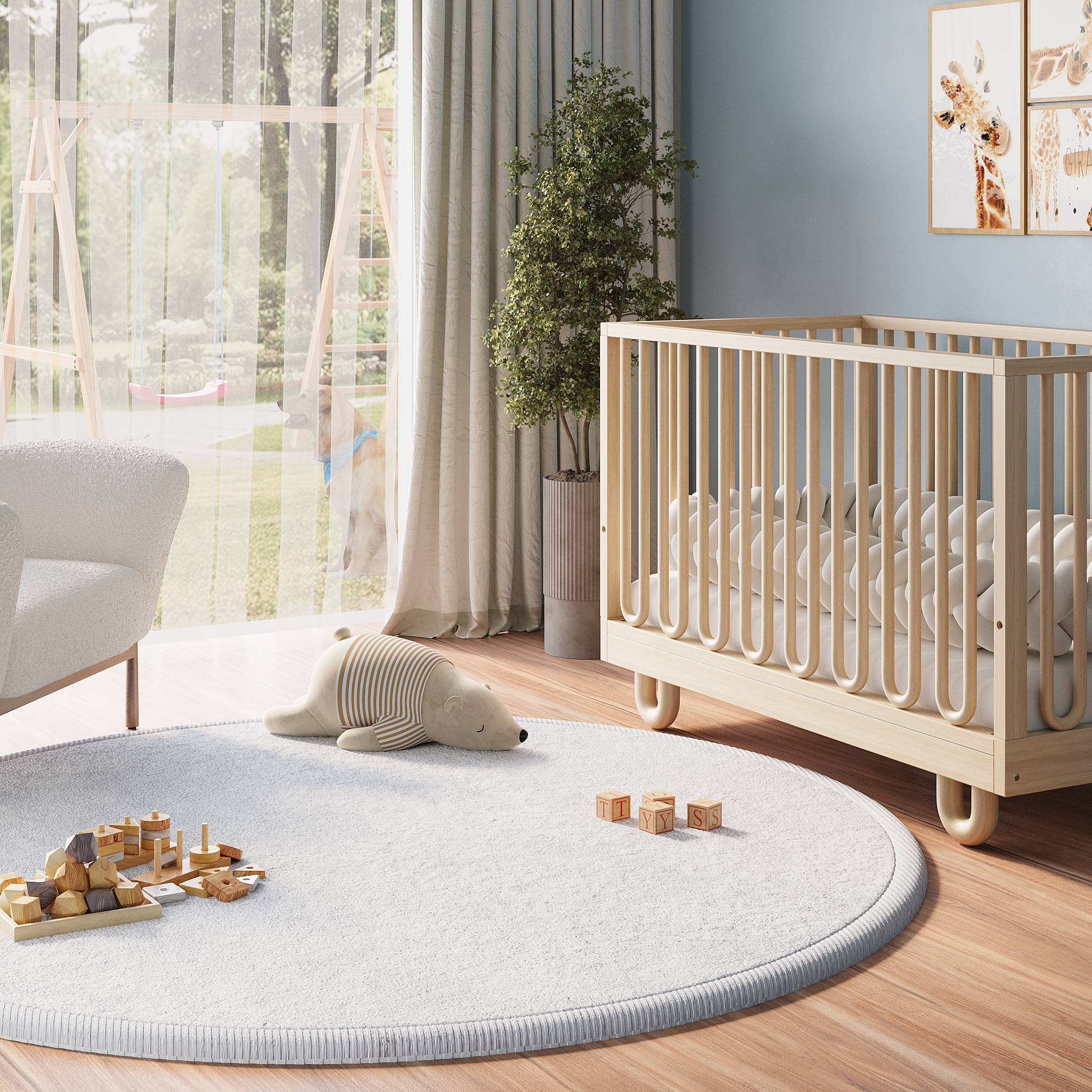 Kinderteppich Fluffin Rund Hellgrau