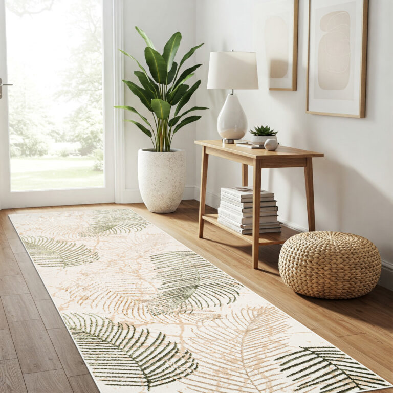 Teppichläufer Crystal Beige Grün Blätter