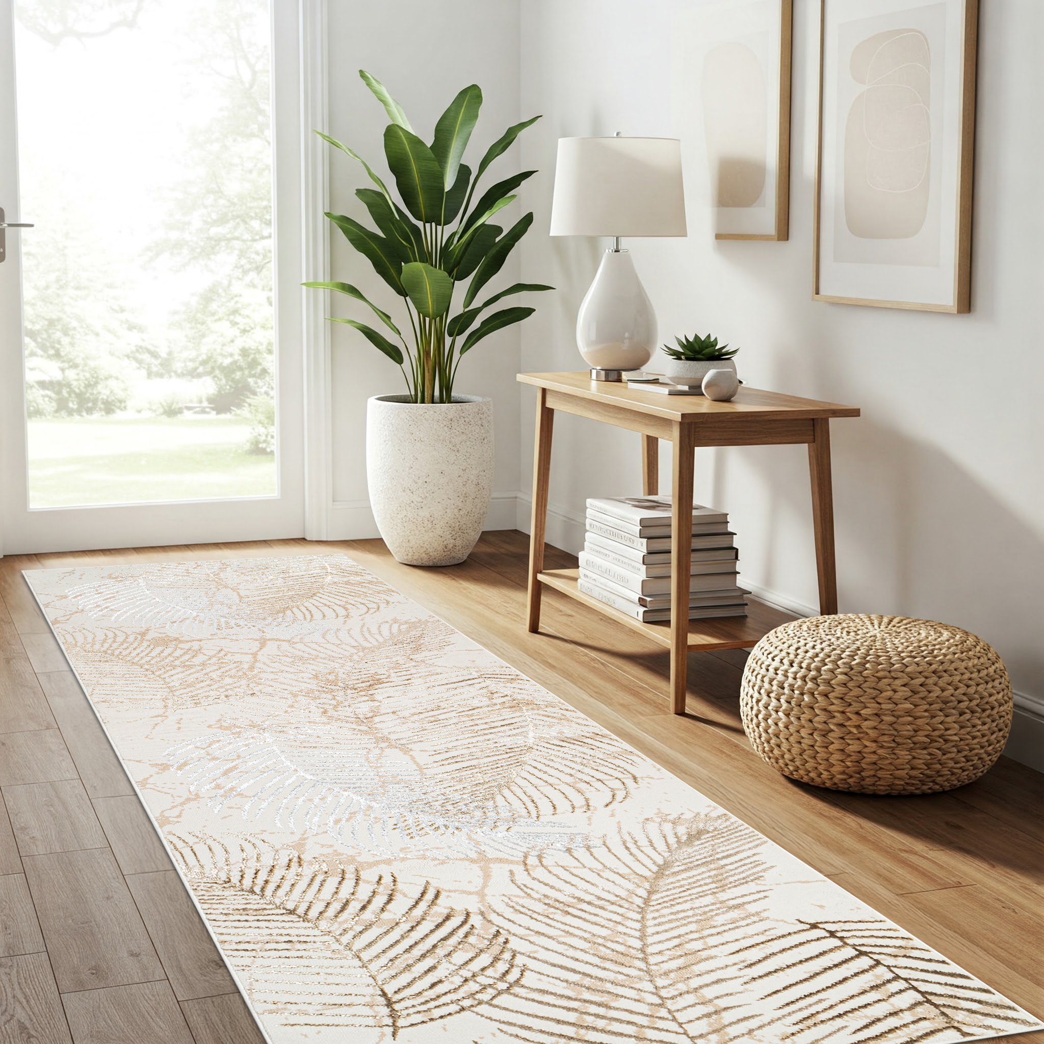 Teppichläufer Crystal Beige Braun Blätter