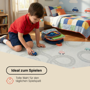 Kinderteppich Snooki Stadt Grau Marineblau Rutschfest