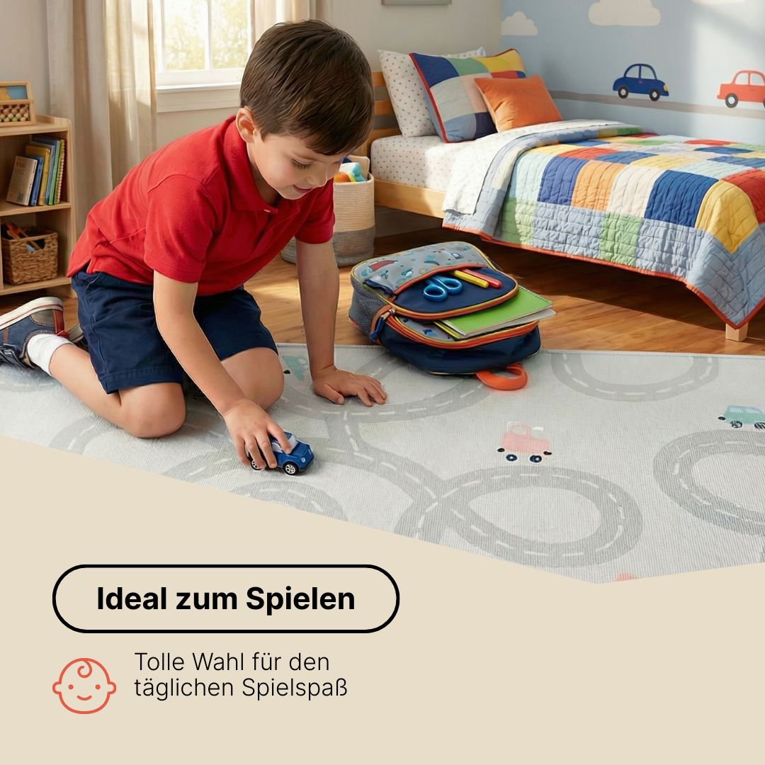 Kinderteppich Snooki Stadt Grau Marineblau Rutschfest