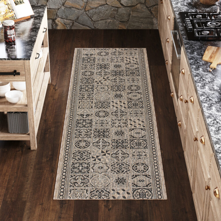 Teppichläufer Melissa Braun Schwarz Mosaik Indoor Outdoor