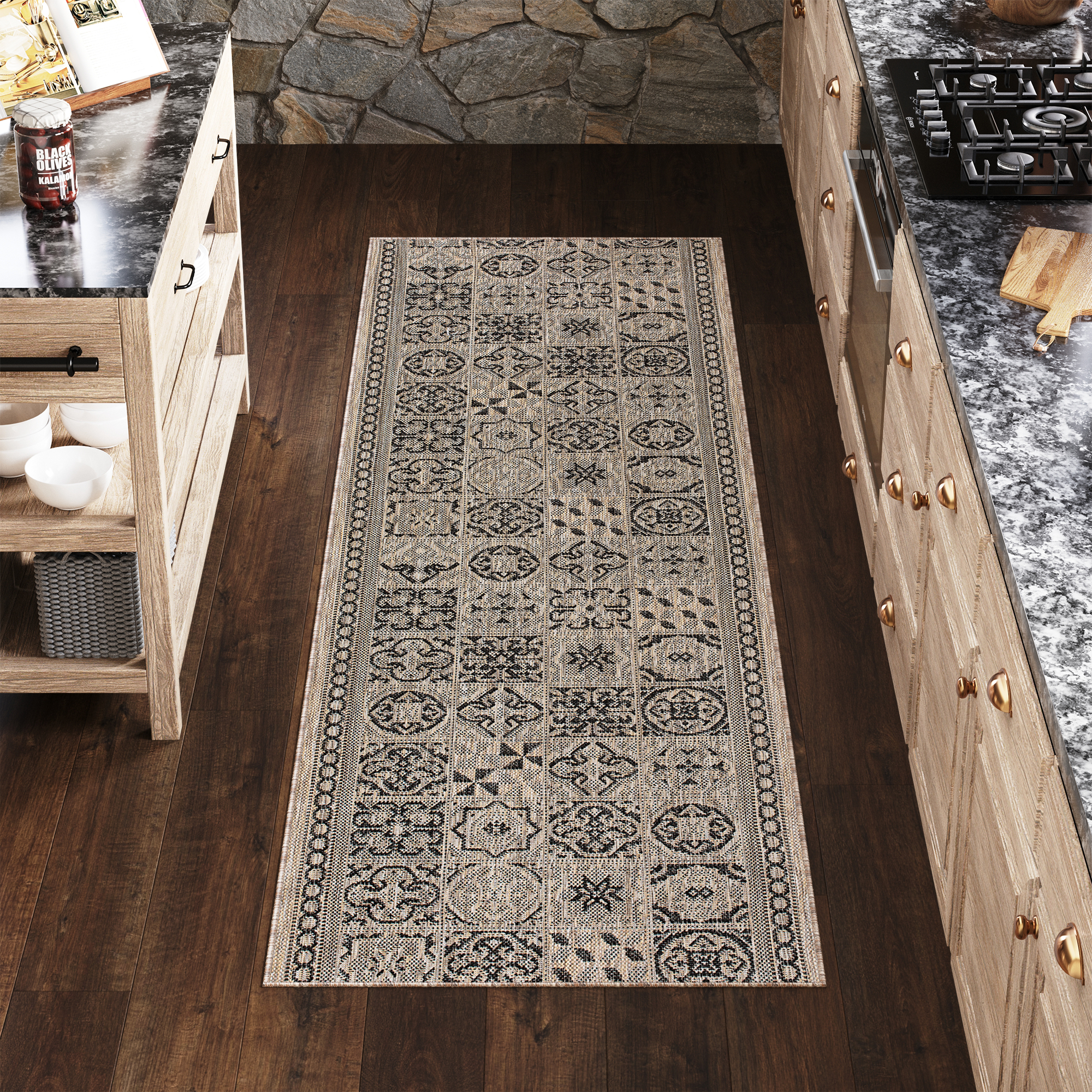 Teppichläufer Melissa Braun Schwarz Mosaik Indoor Outdoor