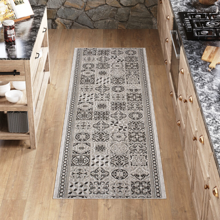 Teppichläufer Melissa Grau Schwarz Mosaik Indoor Outdoor
